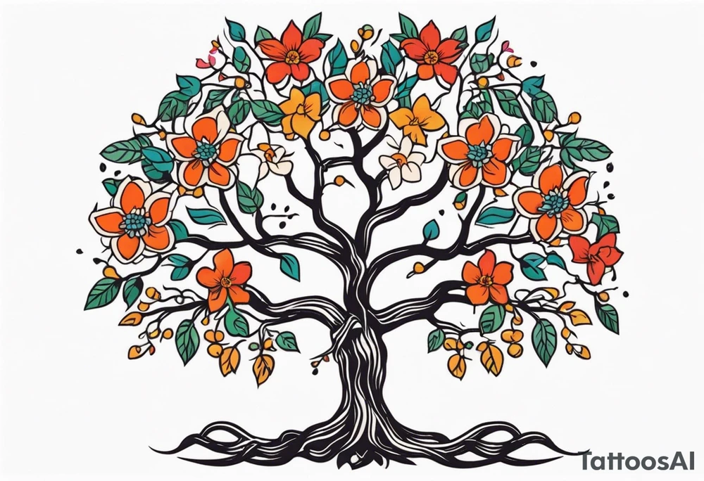 tree with roots

old school vintage simple traditional design with vintage flowers surrounding
bold color simple tattoo idea