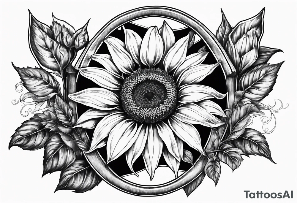 Horseshoe with a sunflower in the center tattoo idea