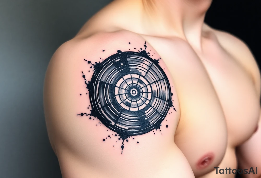 vinyl record and disco ball tattoo idea