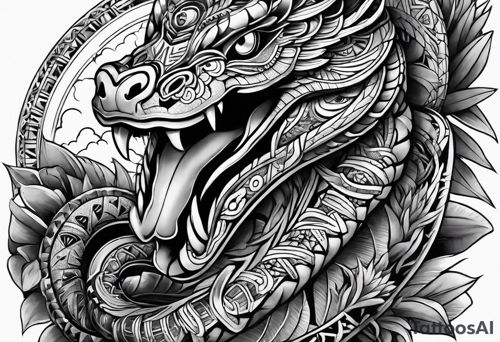 aztec kukulkan snake sleeve tattoo idea