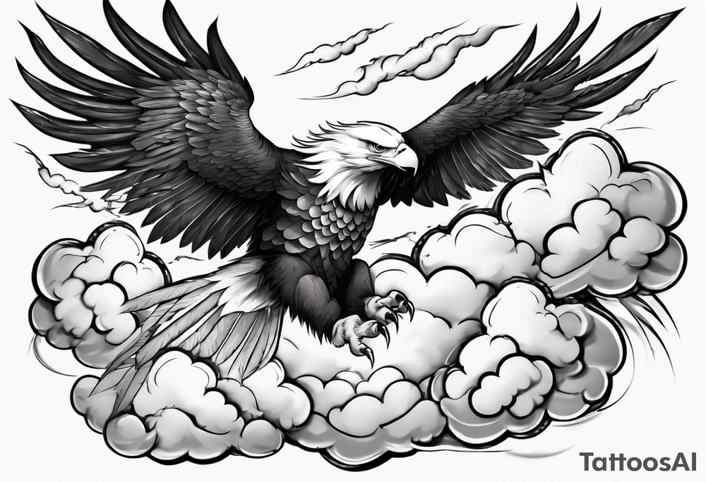 eagle fly through big clouds and thunder tattoo idea