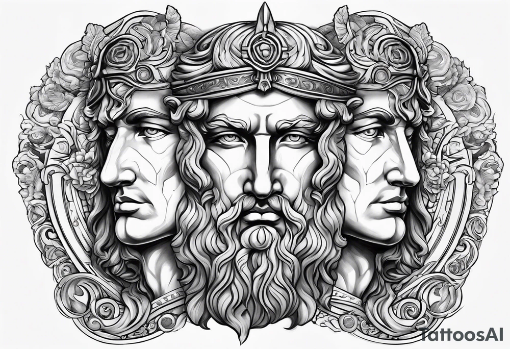Design Roman god Janus with two faces and in full length. tattoo idea