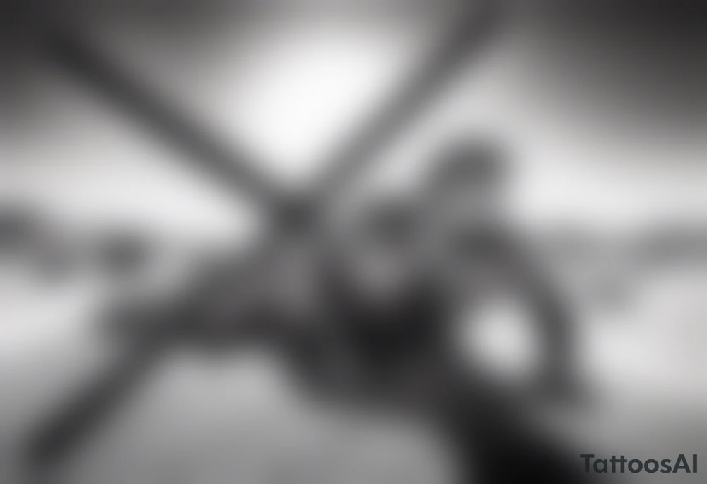 man crawling in a desert reaching to the cross of Christ tattoo idea