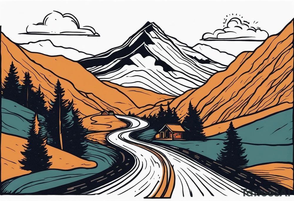 road into mountain tattoo idea