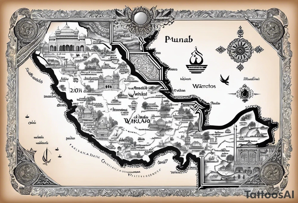 i want a punjab’s map tattoo which is in india i also want swords and punjabi warriors in it tattoo idea