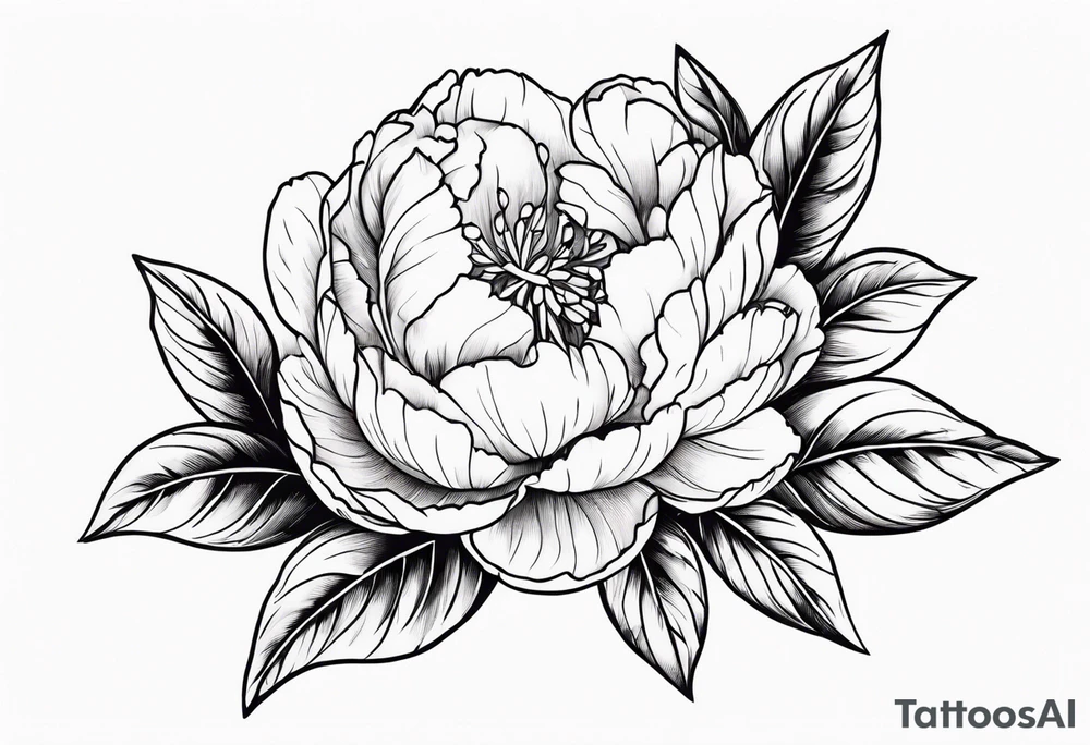 peony with leaves tattoo idea