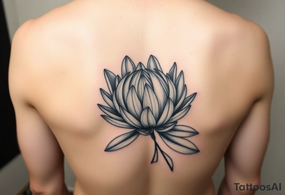 Protea flower with leafs tattoo idea