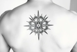 A highly artistic tattoo design with a central focus on a radiant star, symbolizing guidance and empowerment. black and white. small tattoo idea