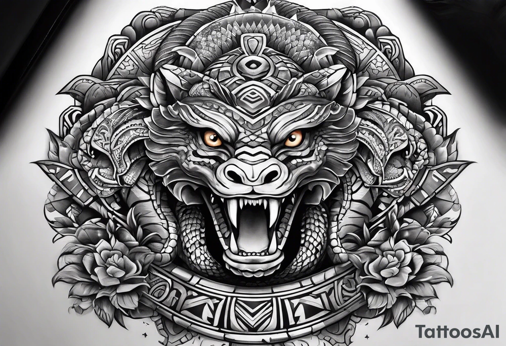 aztec snake sleeve tattoo idea