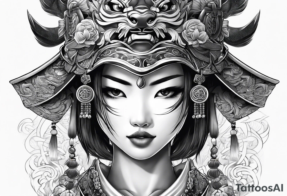 Japenese henya mask girl warrior tattoo idea