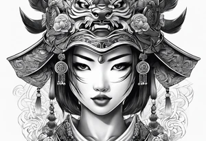 Japenese henya mask girl warrior tattoo idea