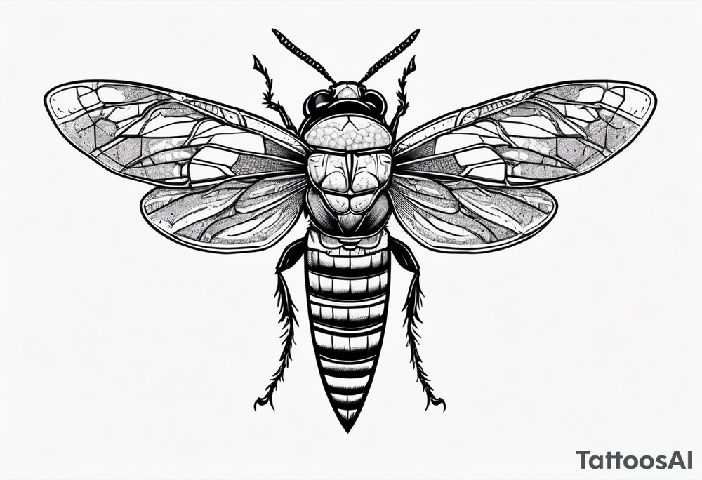 Cicada stippled and shaded with knife going through it tattoo idea