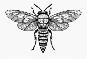 Cicada stippled and shaded with knife going through it tattoo idea