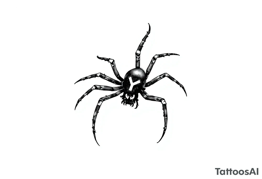 Black widow Spider crawling down sideways with the letter Y on the body of the spider tattoo idea
