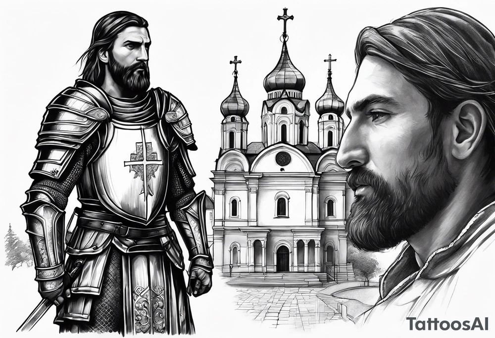 I want a standing serbian knight on my upper arm. In the background I‘d like to have the church of saint sava from belgrade. tattoo idea