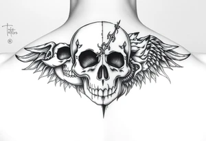 Diseño dividido: mitad rostro humano, mitad calavera, o mitad animal. tattoo idea