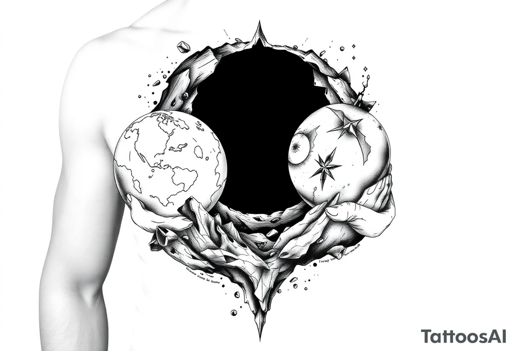 2 different worlds on both sides of a black hole tattoo idea