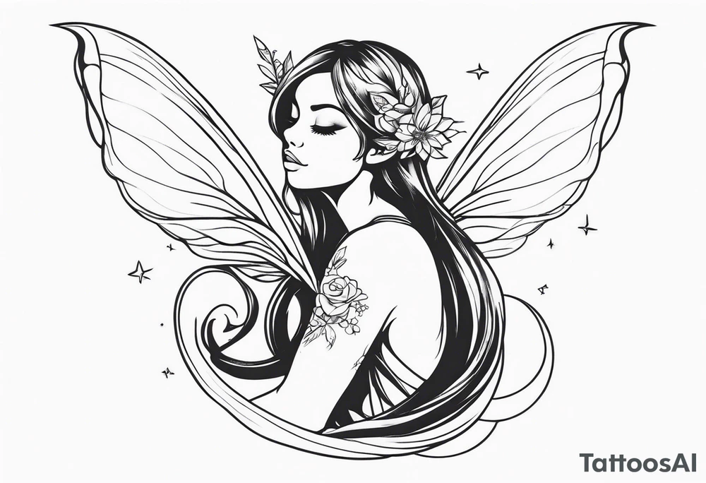 A fairy with a tail hugging herself tattoo idea