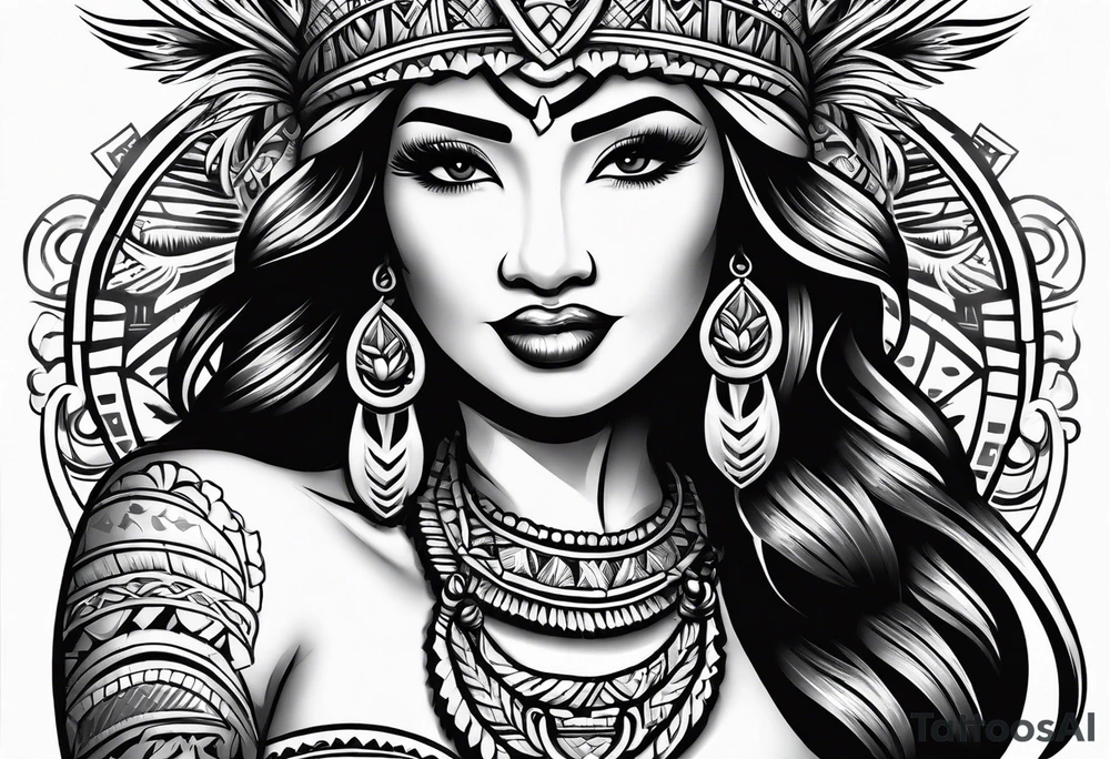 hawaiian tiki with hula girl tattoo idea