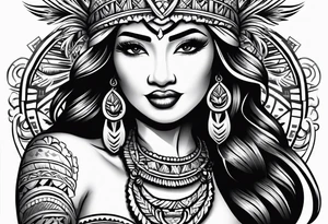 hawaiian tiki with hula girl tattoo idea