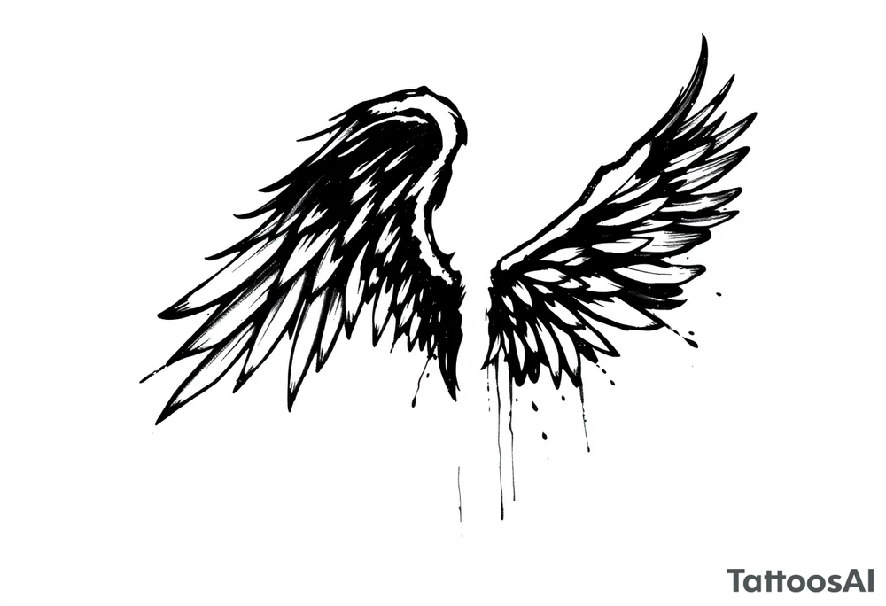 the wings go up

This tattoo design features a pair of asymmetrical angel wings drawn in black ink with a rough, sketch-like style. The left wing is darker, more defined, and appears denser, while the right wing is lighter, more delicate, and fragmented, creating a contrast between the two. The feathers are sharp and irregular, with fine lines and stray strokes extending outward, adding a raw and artistic feel. The overall look is dynamic and slightly chaotic, giving the impression of movement or an unfinished, ethereal form. This design symbolizes duality, freedom, transformation, or even struggle, making it a meaningful and visually striking tattoo. tattoo idea