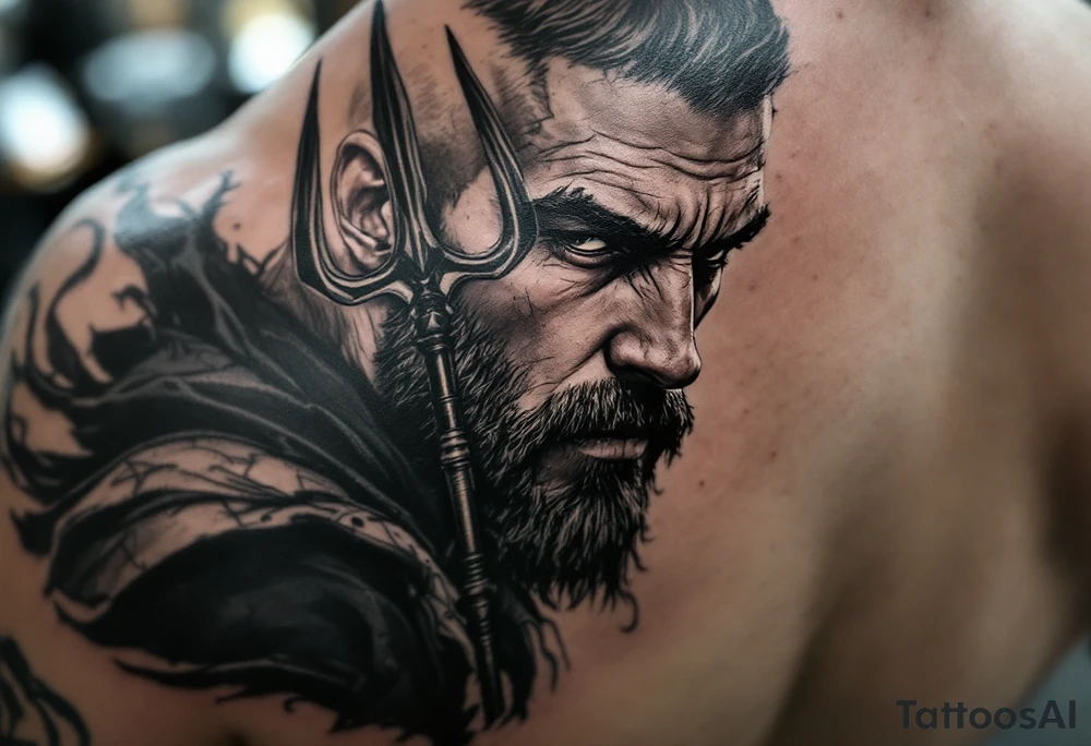 close-up man with trident tattoo idea