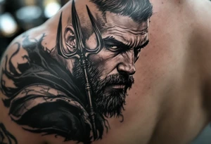 close-up man with trident tattoo idea