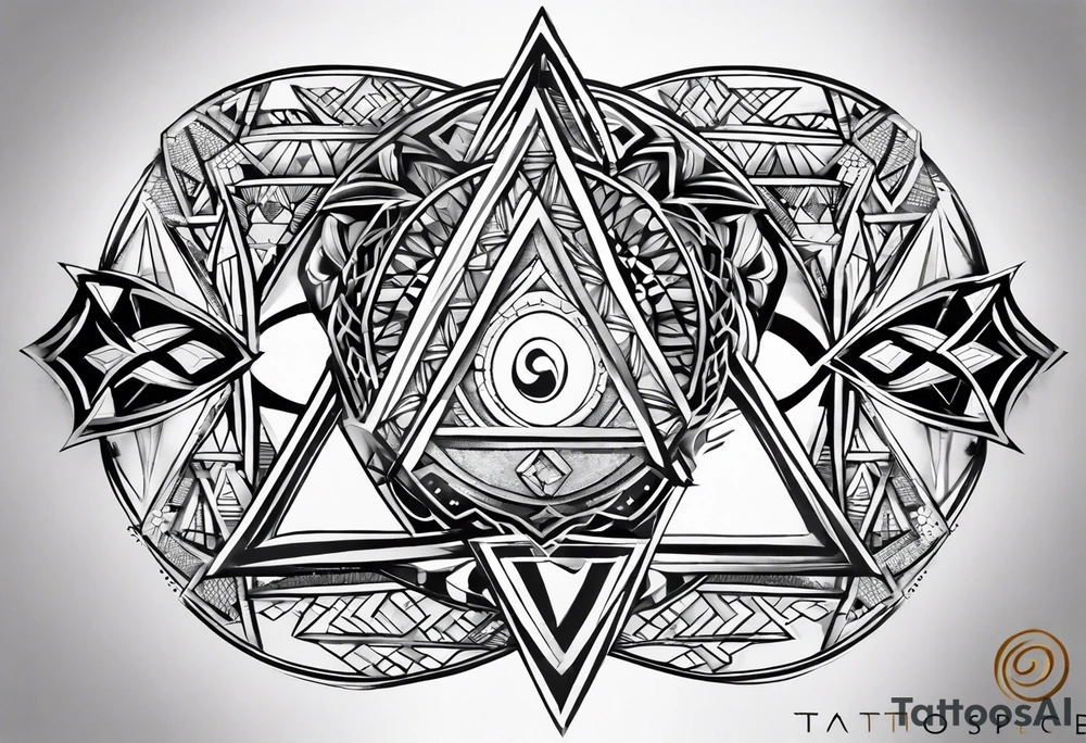 Fine line tattoo in the left forearm on the bottom side. The tattoo will have three shapes placed in a triangle formation. The top shape will be a geometric heart that symbolizes health. The bottom left will have a compass rose as a symbol for purpose. The bottom right will have three circles placed in a triangle formation to symbolize family. Tattoo should be minimalist with just the shapes filled in and no ornaments tattoo idea