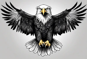 Front view black and white realistic eagle flying tattoo idea