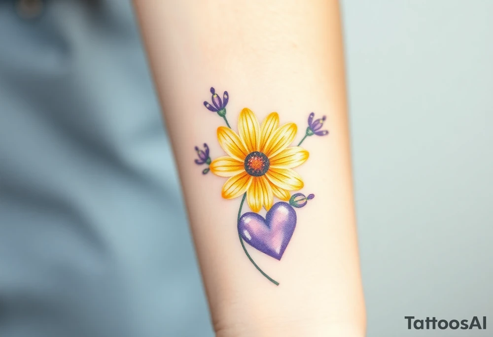 Yellow daisy & Purple Hearts tattoo idea