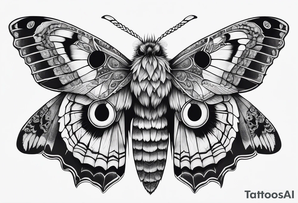 Dead head moth with long wings and owl eyes tattoo idea