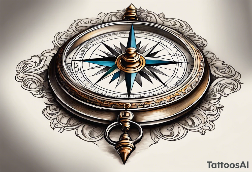 antique compass side view tattoo idea