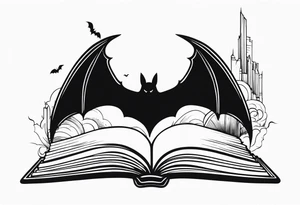 A simple open book with bat wings coming out of it tattoo idea