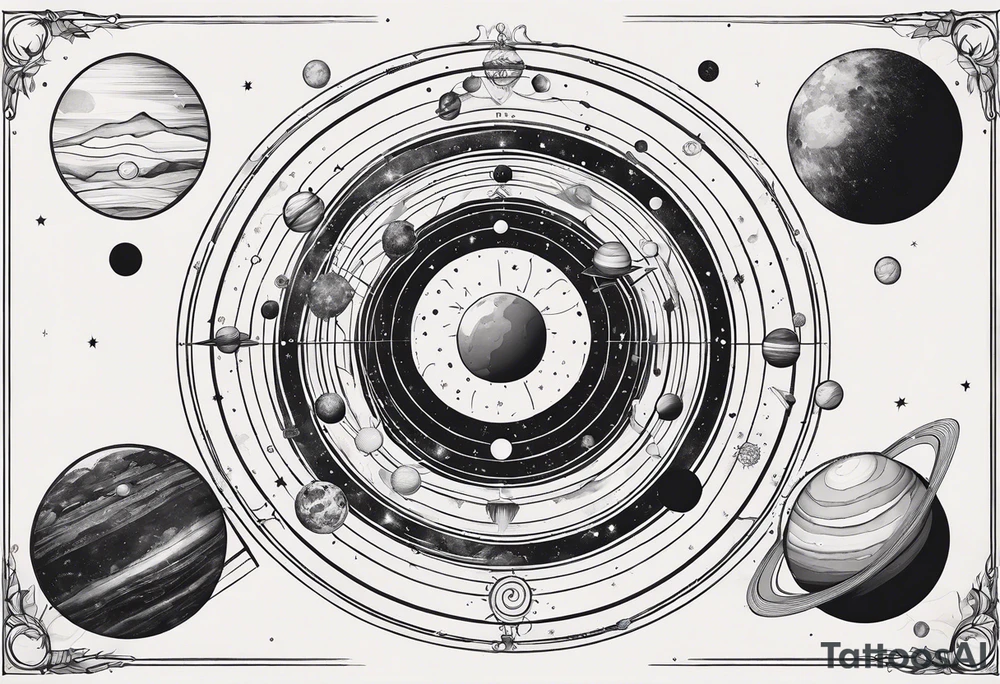 a geometrical representation of the solar system tattoo idea