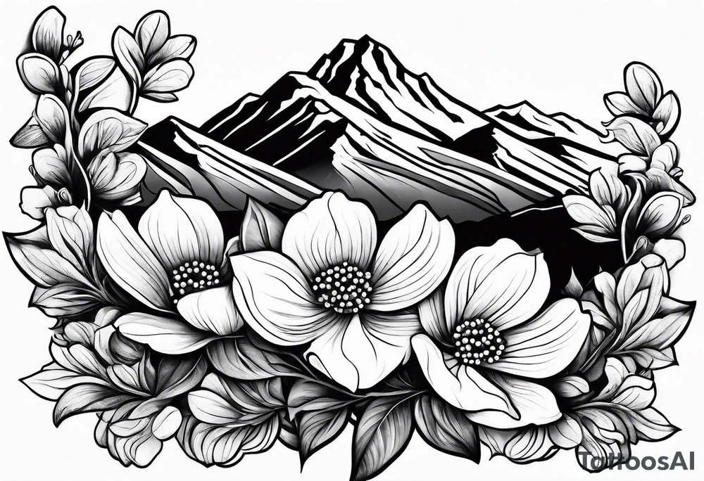 Dogwood flowers and mountains tattoo idea