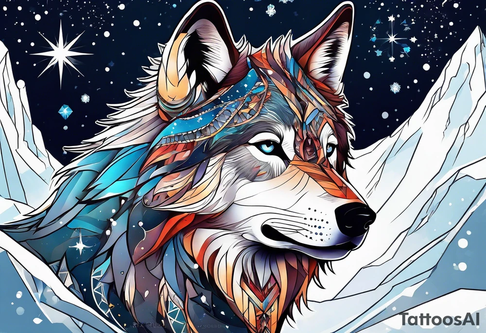Constellation, animal wolf snow , géométric tattoo idea