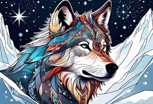 Constellation, animal wolf snow , géométric tattoo idea