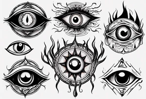 Creepy eye with flames tattoo idea