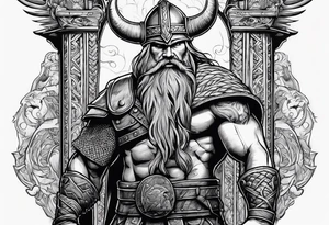 The Viking is standing in front of the staircase that leads to the gate to the valhalla. tattoo idea