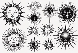 Linework of Sun with rays tattoo idea