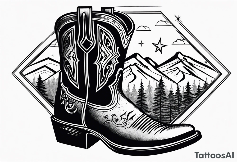 cowboy boot and mountains tattoo idea