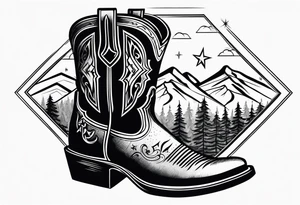 cowboy boot and mountains tattoo idea