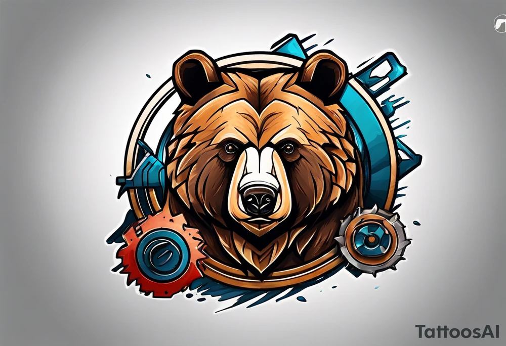 bear using a circular saw tattoo idea