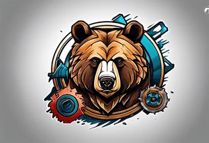bear using a circular saw tattoo idea