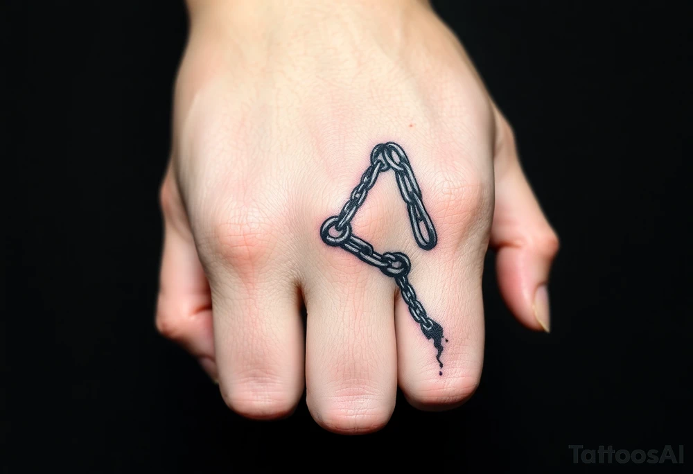 gothic chains intertwined on index finger and thumb connecting together from fingers tattoo idea