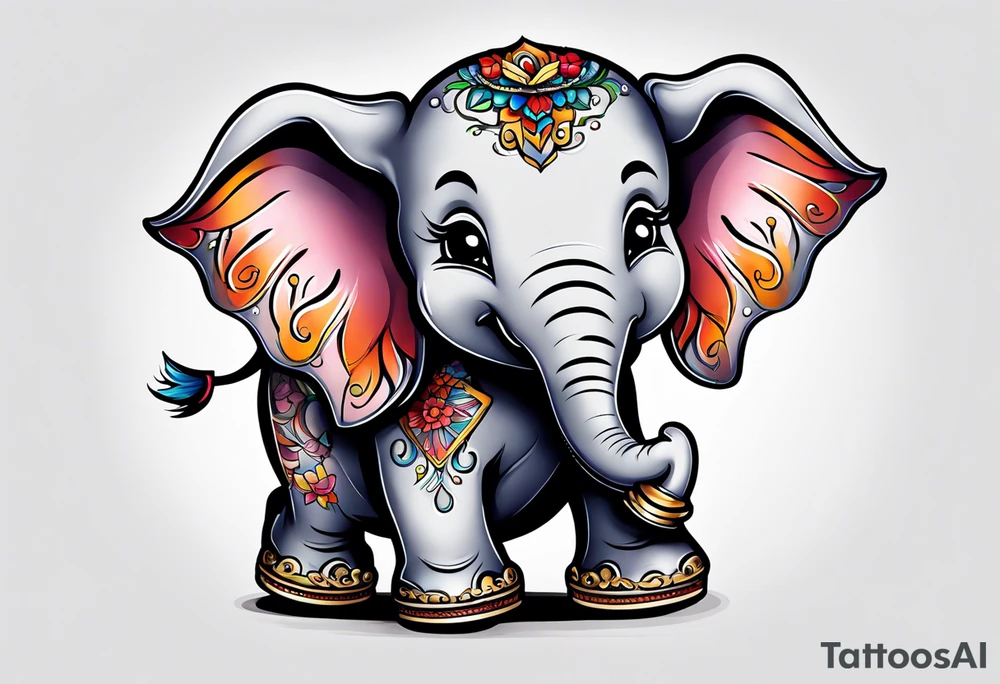 Baby elephant wearing skates tattoo idea