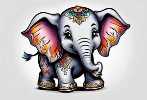 Baby elephant wearing skates tattoo idea