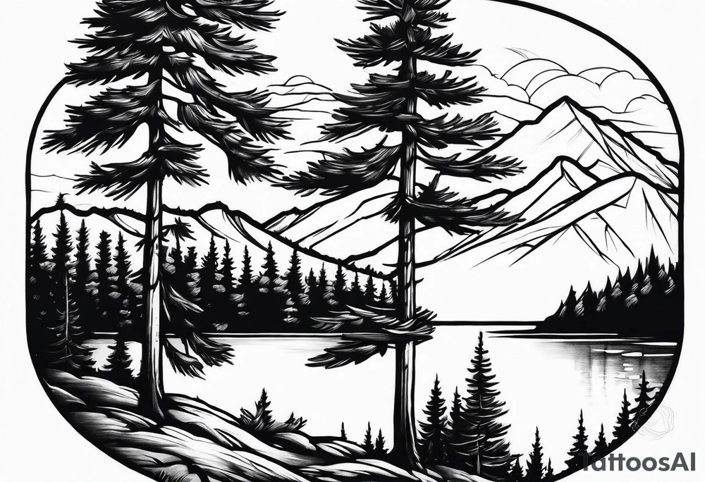 Pine trees and a lake that can go on my rib cage tattoo idea