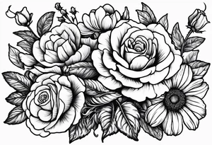 Roses, marigolds, cosmos, daisies, sweet peas tattoo idea