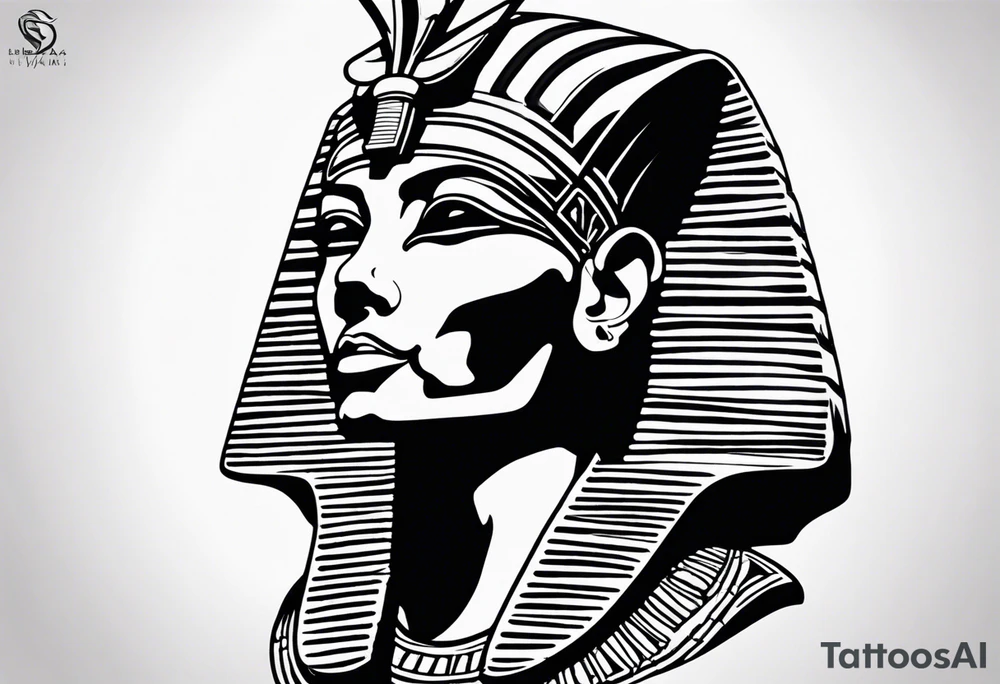 I want a Egyptian pharaoh skeleton in a headress facing the side full realistic detail for a tattoo tattoo idea